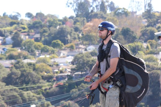 Strapped into the harness, getting a feel for the risers, brakes and wing