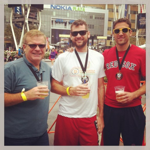 My uncle, myself and a friend enjoying a beer after the Los Angeles Rock and Roll Half Marathon