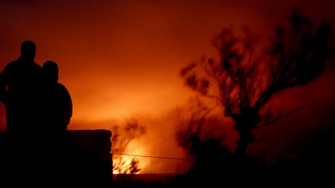 Watching the lava glow from the deck of the Jagger Museum in Volcano National Park